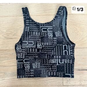 Lululemon Black and White Logo Print Sports Bra